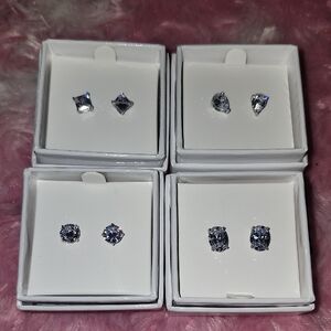 Cubic Zirconia Stud Earrings - Set of 4